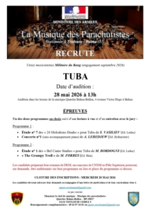 Recrutement EVAT Tuba Musique des Parachutistes - mai 2026
